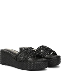 Sam Edelman Pauleena Woven Raffia Double E Logo Platform Wedge Slide Sandals