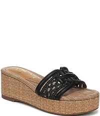 Sam Edelman Pauleena Woven Raffia Double E Logo Platform Wedge Slide Sandals