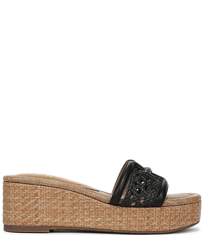 Sam Edelman Pauleena Woven Raffia Double E Logo Platform Wedge Slide Sandals