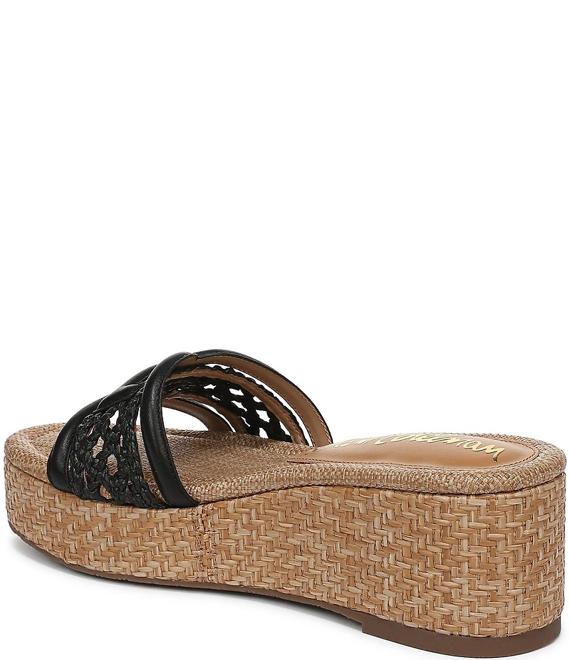 Sam Edelman Pauleena Woven Raffia Double E Logo Platform Wedge Slide Sandals