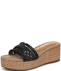 Sam Edelman Pauleena Woven Raffia Double E Logo Platform Wedge Slide Sandals