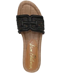 Sam Edelman Pauleena Woven Raffia Double E Logo Platform Wedge Slide Sandals