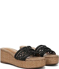 Sam Edelman Pauleena Woven Raffia Double E Logo Platform Wedge Slide Sandals