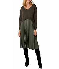 Sam Edelman Pleated Dress With Sweater Overlay