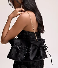 Sam Edelman Poppy Satin Rhinestoned Oversized Clutch