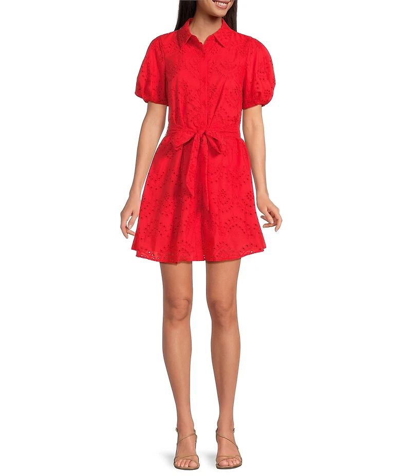 Sam Edelman Puff Sleeve Eyelet Button Front Shirt Dress