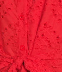 Sam Edelman Puff Sleeve Eyelet Button Front Shirt Dress