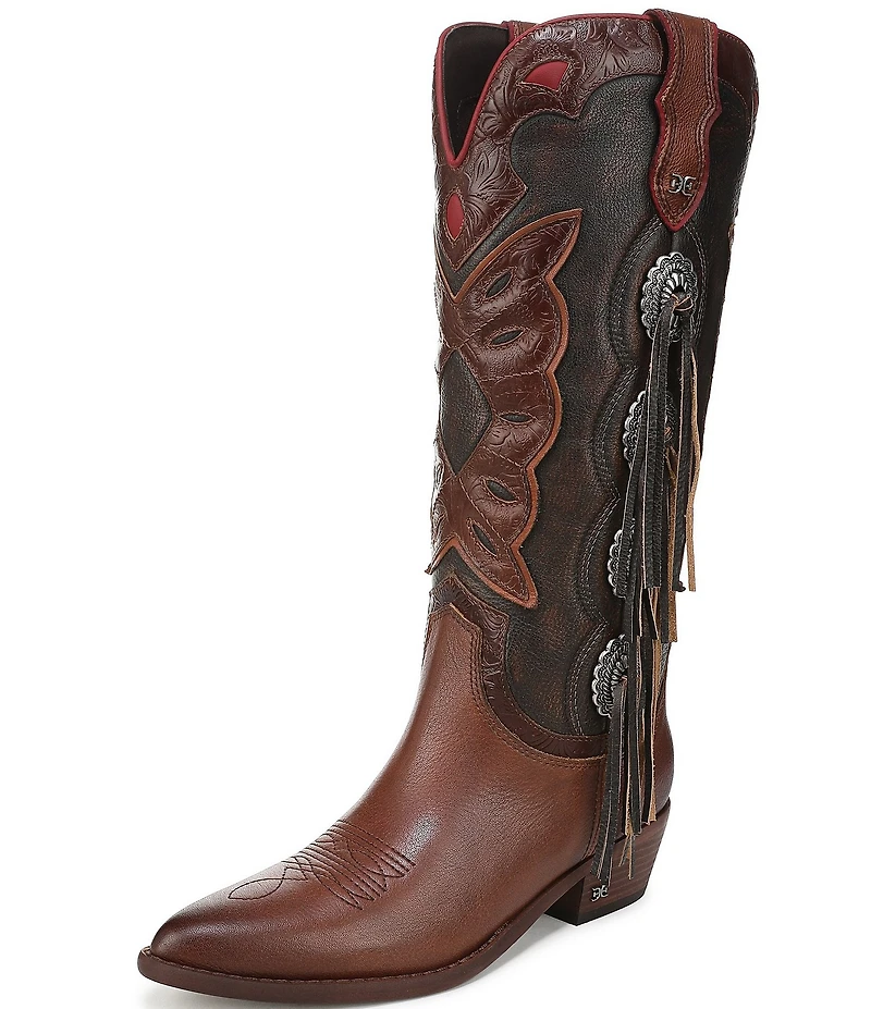 Sam Edelman Rhett Leather Concho Ornamented Tassels Western Tall Boots