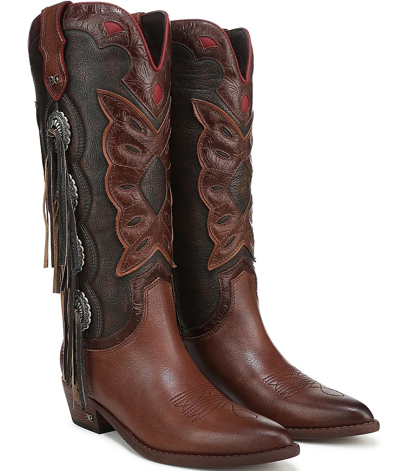 Sam Edelman Rhett Leather Concho Ornamented Tassels Western Tall Boots