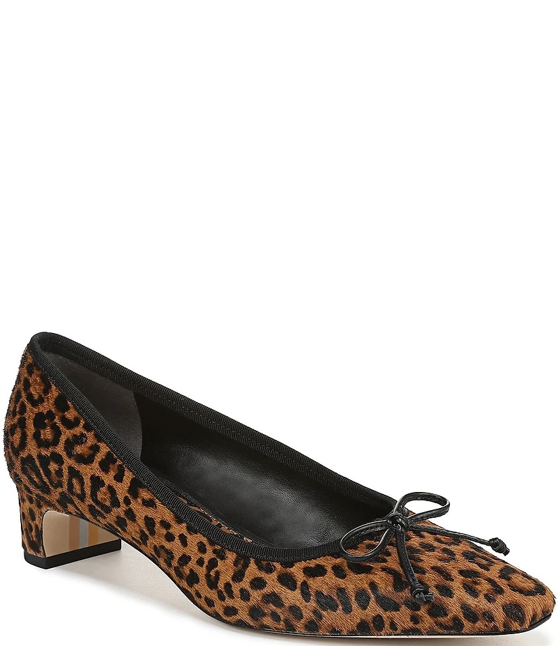 Sam Edelman Rinda Leopard Print Calf Hair Bow Detail Block Heel Square Toe Dress Pumps