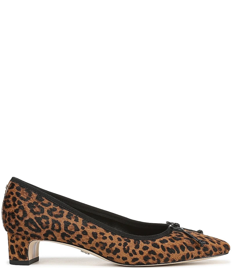Sam Edelman Rinda Leopard Print Calf Hair Bow Detail Block Heel Square Toe Dress Pumps