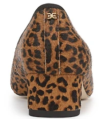 Sam Edelman Rinda Leopard Print Calf Hair Bow Detail Block Heel Square Toe Dress Pumps