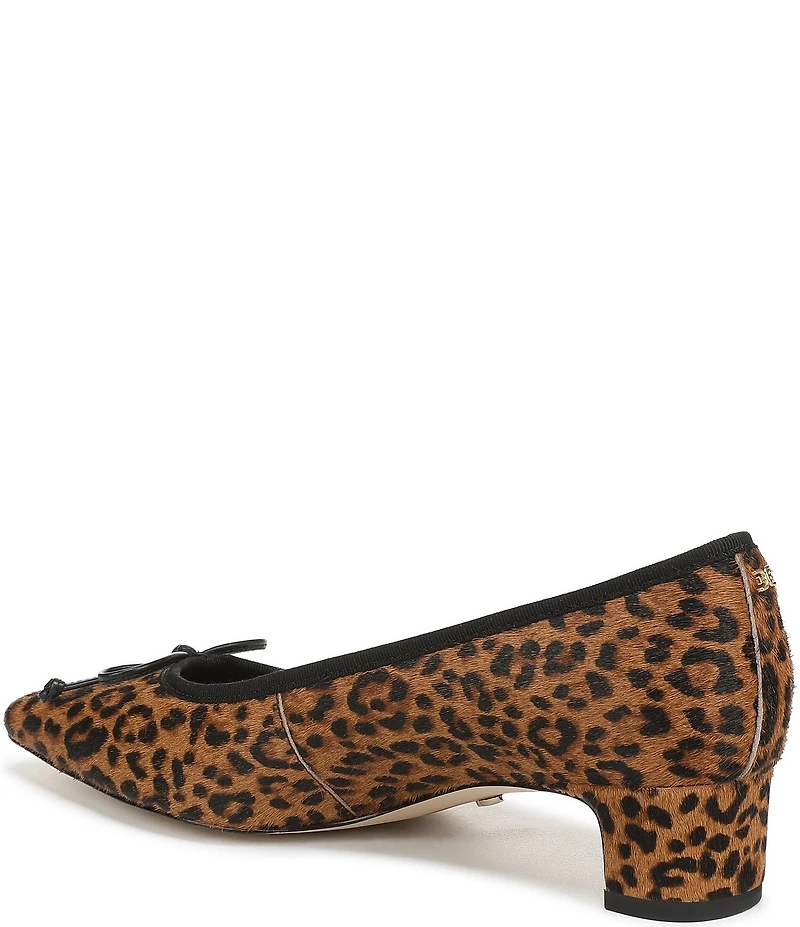 Sam Edelman Rinda Leopard Print Calf Hair Bow Detail Block Heel Square Toe Dress Pumps