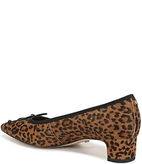 Sam Edelman Rinda Leopard Print Calf Hair Bow Detail Block Heel Square Toe Dress Pumps