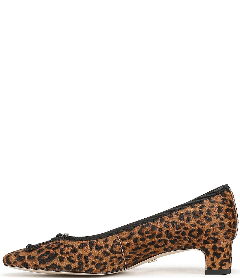 Sam Edelman Rinda Leopard Print Calf Hair Bow Detail Block Heel Square Toe Dress Pumps