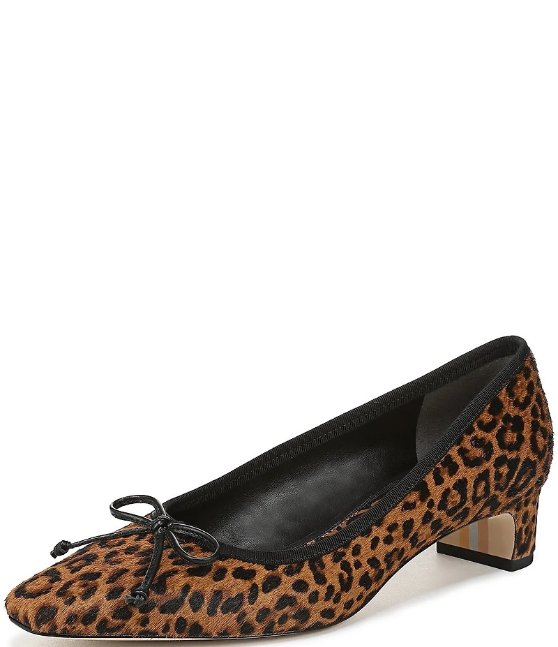Sam Edelman Rinda Leopard Print Calf Hair Bow Detail Block Heel Square Toe Dress Pumps