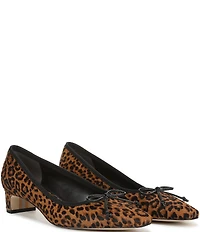 Sam Edelman Rinda Leopard Print Calf Hair Bow Detail Block Heel Square Toe Dress Pumps