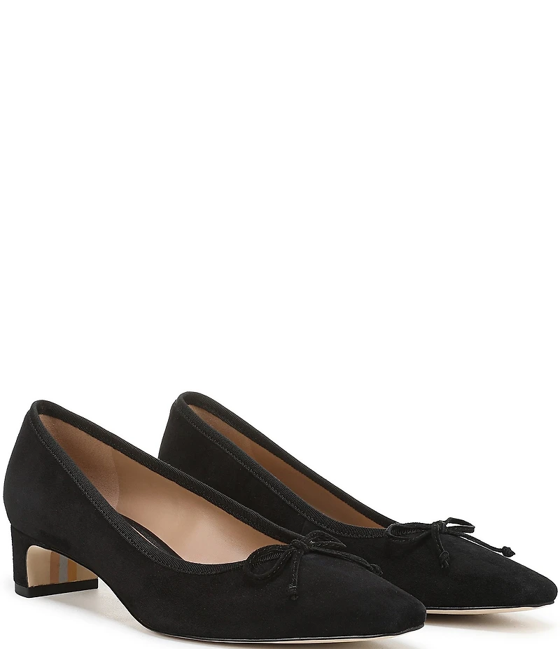 Sam Edelman Rinda Suede Bow Detail Block Heel Square Toe Dress Pumps