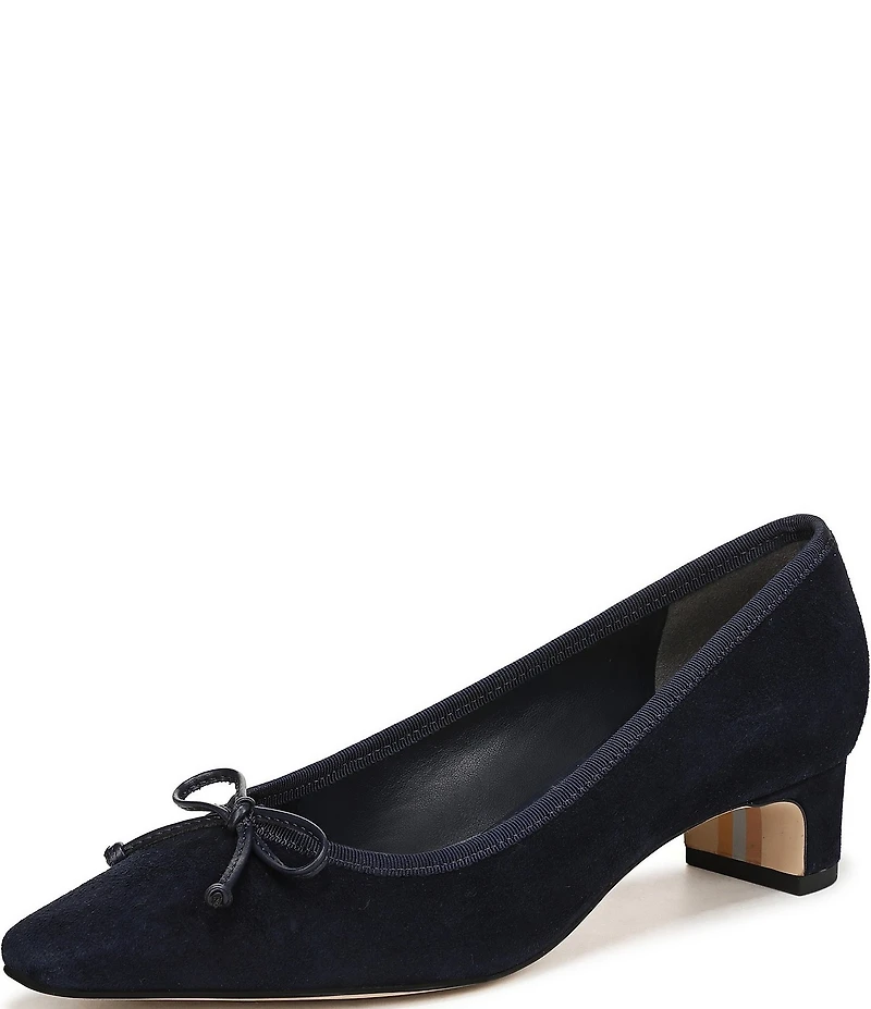 Sam Edelman Rinda Suede Bow Detail Block Heel Square Toe Dress Pumps