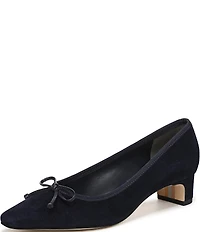 Sam Edelman Rinda Suede Bow Detail Block Heel Square Toe Dress Pumps