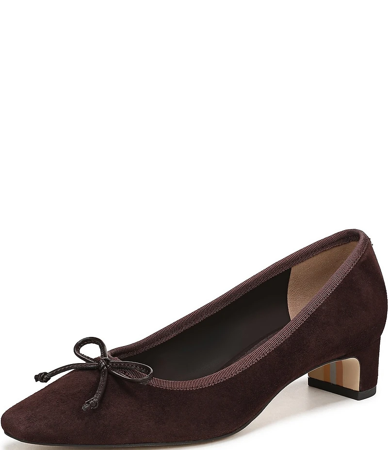 Sam Edelman Rinda Suede Bow Detail Block Heel Square Toe Dress Pumps
