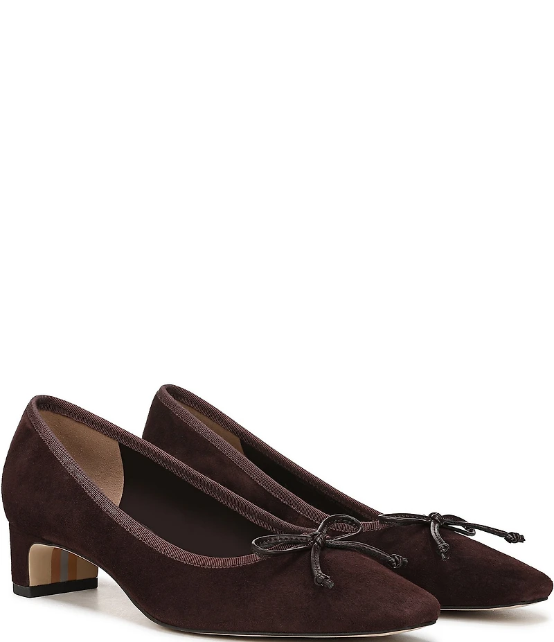Sam Edelman Rinda Suede Bow Detail Block Heel Square Toe Dress Pumps