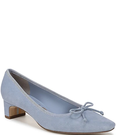 Sam Edelman Rinda Suede Bow Detail Block Heel Square Toe Dress Pumps