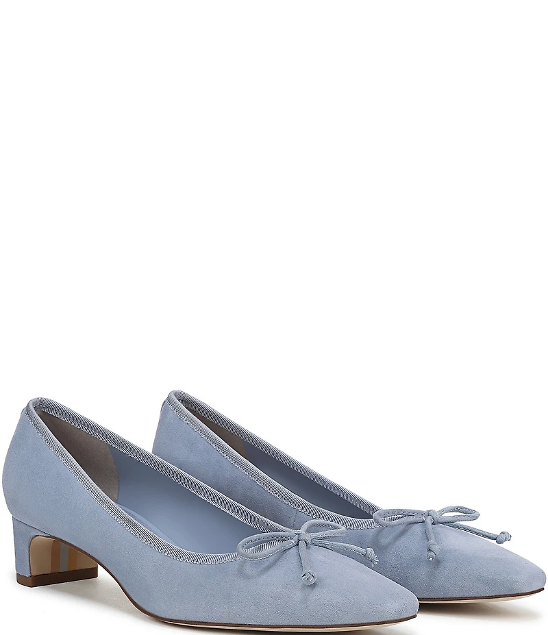 Sam Edelman Rinda Suede Bow Detail Block Heel Square Toe Dress Pumps