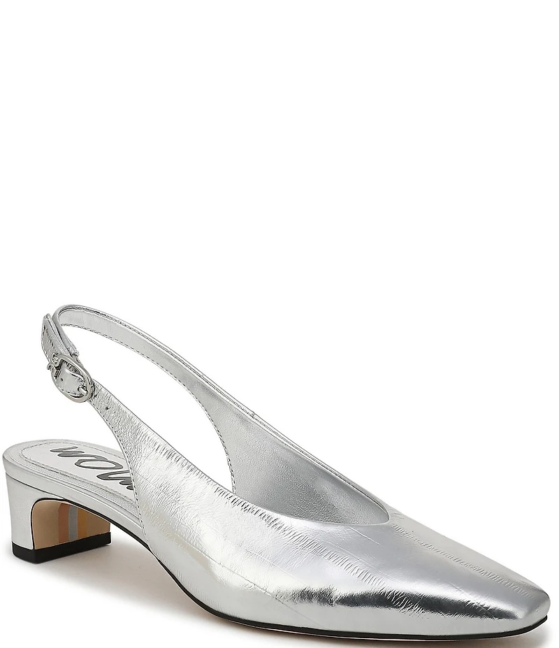 Sam Edelman Ronnie Striped Metallic Leather Block Heel Square Toe Slingback Pumps