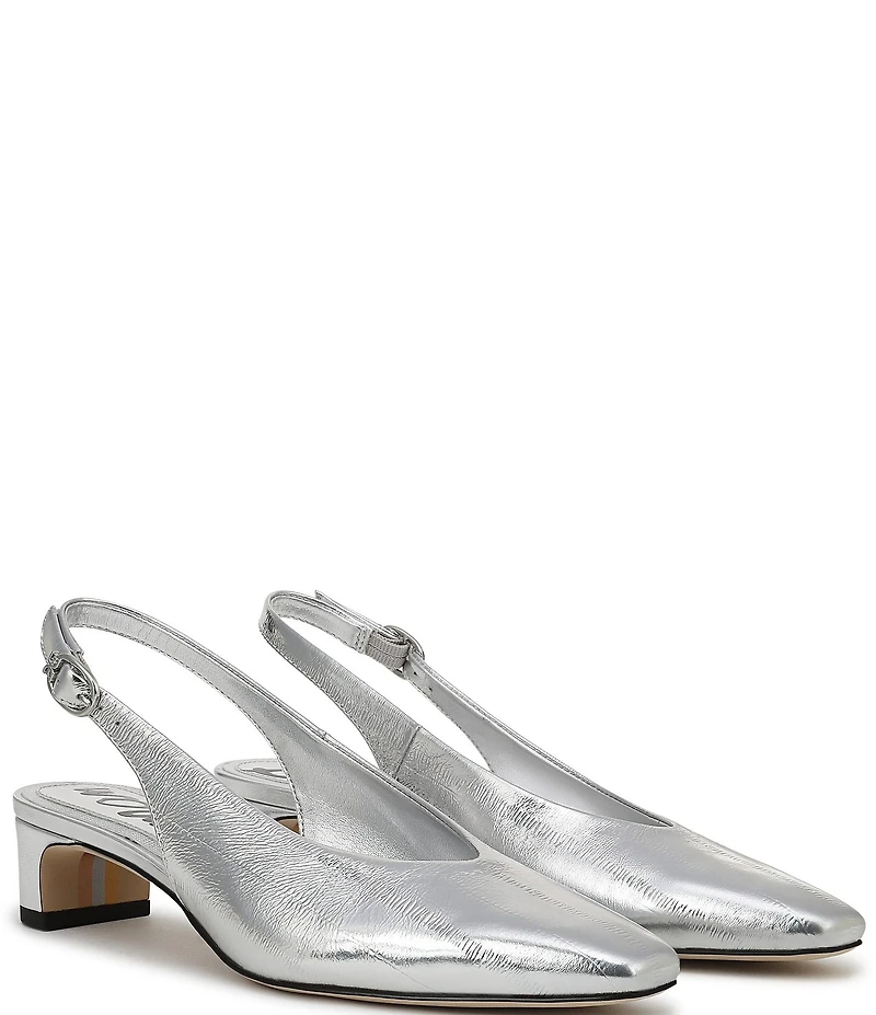 Sam Edelman Ronnie Striped Metallic Leather Block Heel Square Toe Slingback Pumps
