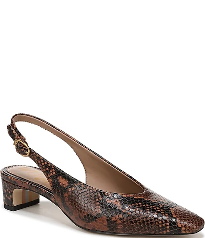 Sam Edelman Ronnie Snake Print Leather Block Heel Square Toe Slingback Pumps