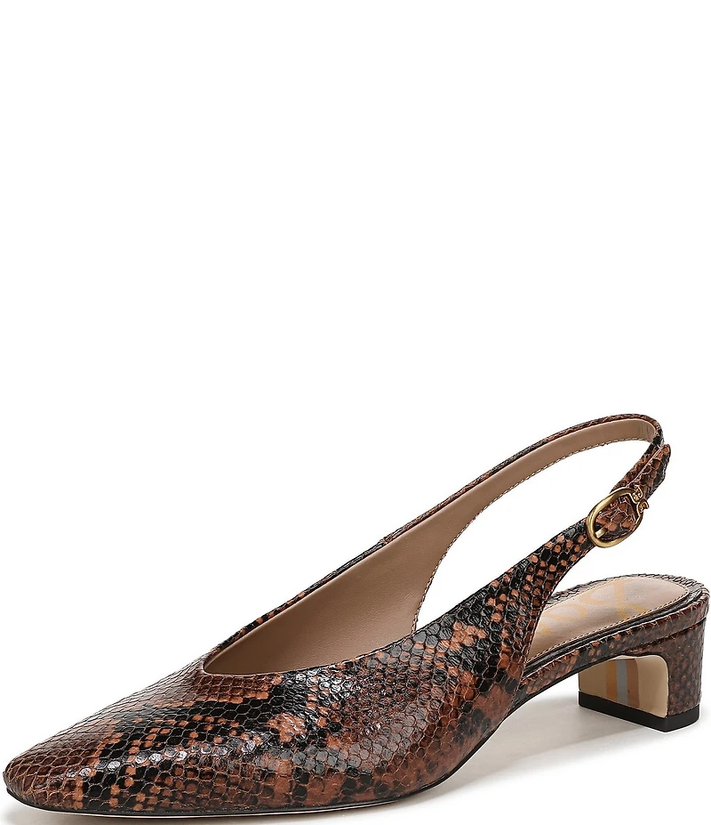 Sam Edelman Ronnie Snake Print Leather Block Heel Square Toe Slingback Pumps