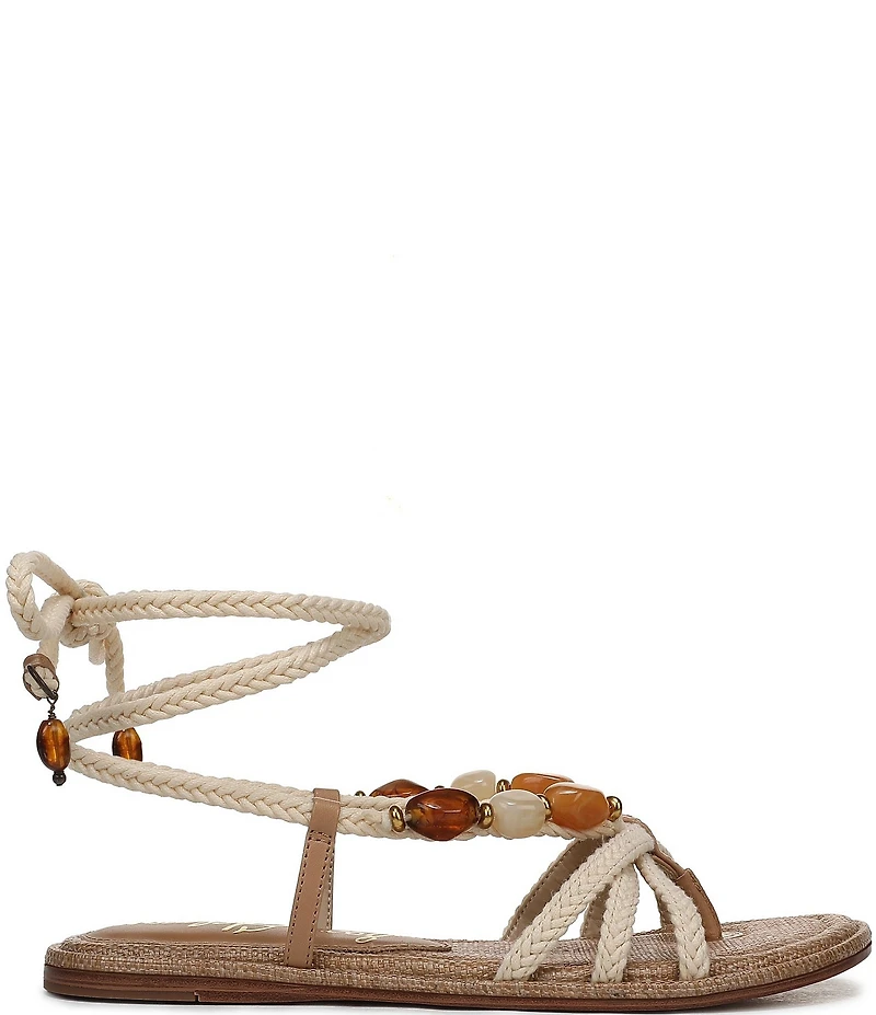 Sam Edelman Rori Braided Rope Beaded Ankle Wrap Flat Sandals