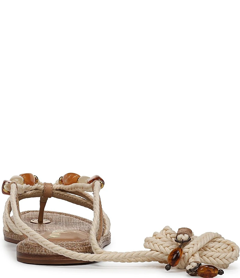 Sam Edelman Rori Braided Rope Beaded Ankle Wrap Flat Sandals