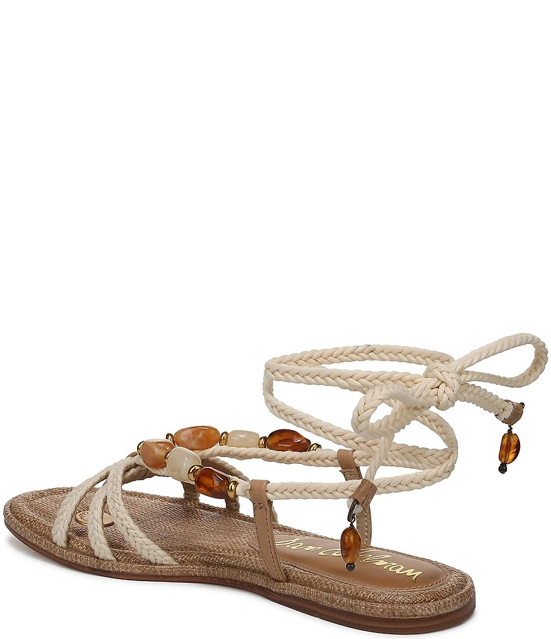 Sam Edelman Rori Braided Rope Beaded Ankle Wrap Flat Sandals
