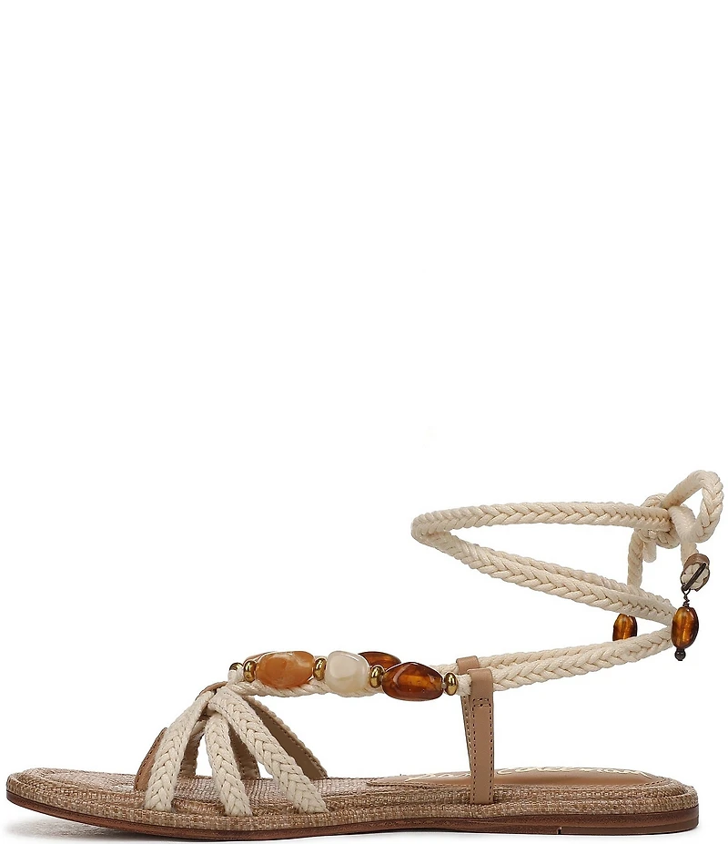 Sam Edelman Rori Braided Rope Beaded Ankle Wrap Flat Sandals