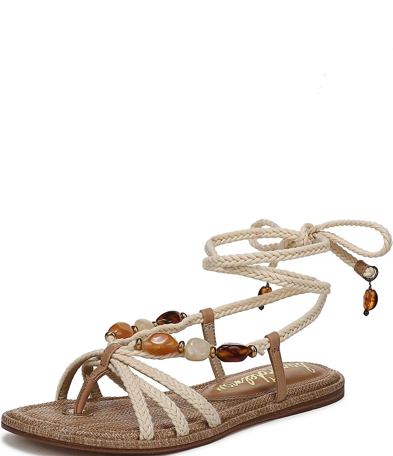 Sam Edelman Rori Braided Rope Beaded Ankle Wrap Flat Sandals