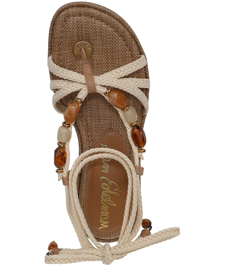 Sam Edelman Rori Braided Rope Beaded Ankle Wrap Flat Sandals