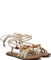 Sam Edelman Rori Braided Rope Beaded Ankle Wrap Flat Sandals