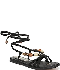 Sam Edelman Rori Leather Beaded Ankle Wrap Flat Sandals