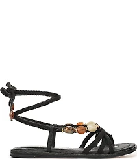 Sam Edelman Rori Leather Beaded Ankle Wrap Flat Sandals