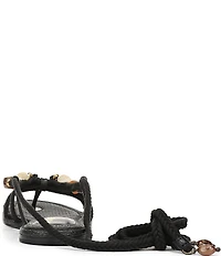 Sam Edelman Rori Leather Beaded Ankle Wrap Flat Sandals