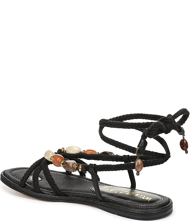 Sam Edelman Rori Leather Beaded Ankle Wrap Flat Sandals