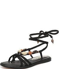 Sam Edelman Rori Leather Beaded Ankle Wrap Flat Sandals