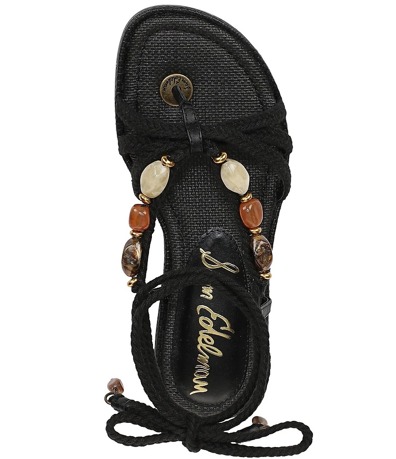 Sam Edelman Rori Leather Beaded Ankle Wrap Flat Sandals
