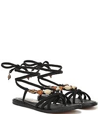 Sam Edelman Rori Leather Beaded Ankle Wrap Flat Sandals