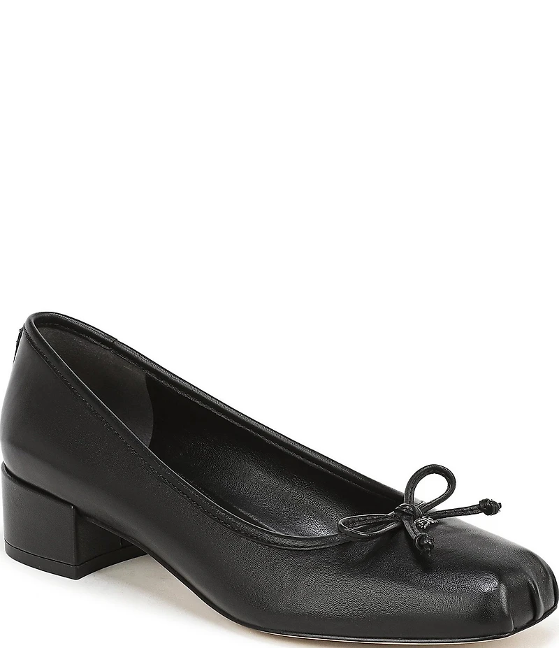 Sam Edelman Rosa Leather Bow Detail Block Heel Square Toe Ballet Pumps