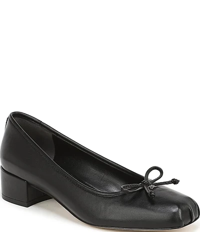 Sam Edelman Rosa Leather Bow Detail Block Heel Square Toe Ballet Pumps