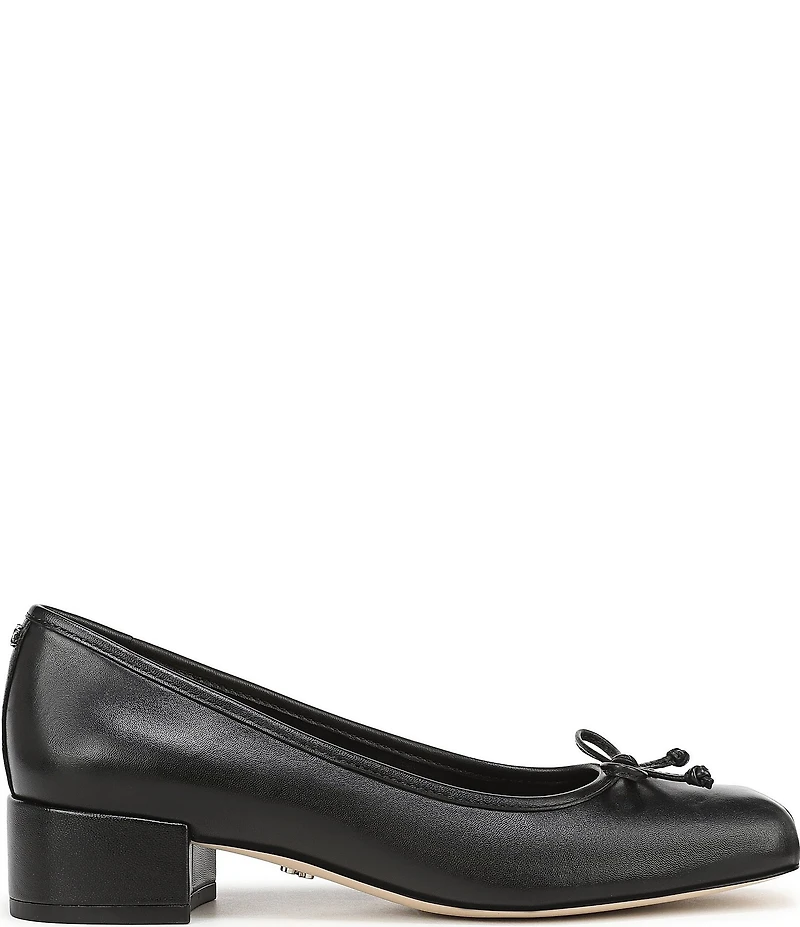 Sam Edelman Rosa Leather Bow Detail Block Heel Square Toe Ballet Pumps