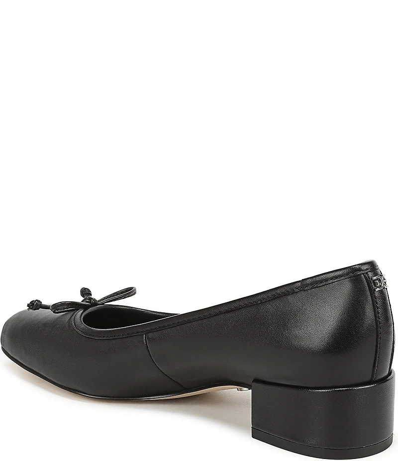 Sam Edelman Rosa Leather Bow Detail Block Heel Square Toe Ballet Pumps